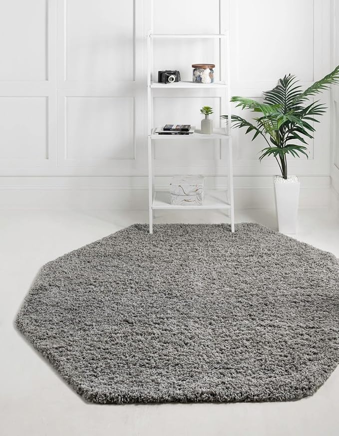Unique Loom Solid Shag Collection Area Rug (6' 1" Octagon, Cloud Gray)