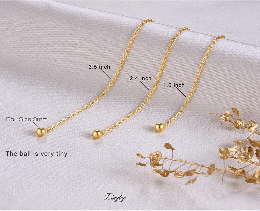 3 Pairs Threader Earrings 925 Sterling Silver Long Chain Earrings Bar/Ball Wrap Threader Drop Earrings for Women Lightweight Minimalist Mother's Day Jewelry Set