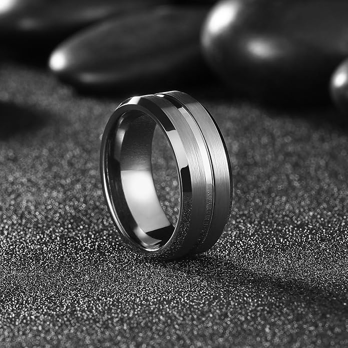 King Will Tungsten Carbide Wedding Band for Men Women-6/8/10mm Width Multicolor Available with Grooved Center Wedding Ring Suitable for Work, Gym Comfort Fit Size 4-16