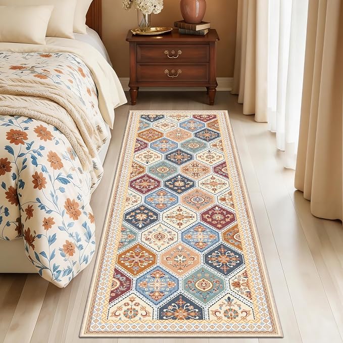2x6 Runner Rug, Soft Non-Slip Boho Moroccan Rug, Low-Pile Printed Indoor Runners for Entryway, Hallways, Kitchen, Laundry Room, Bedside- Multi | Low-Pile Printed Indoor Runners for Entryway, Hallways, Kitchen, Laundry Room, Bedside
