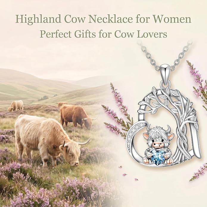PELOVNY Teddy Bear Necklace for Women 925 Sterling Silver Bear/Highland Cow/Fox/Cat/Axolotl Birthstone Necklace Christmas Birthday Jewelry Gifts for Mom Daughter Wife Sister