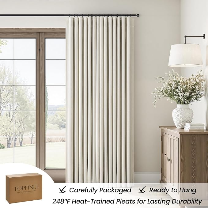 Topfinel 95 Inch Linen Blackout Curtains for Living Room Cream Beige Full Black Out Curtains Dual Layer Drapes for Bedrooms Cooling Down Energy Efficient Cream Beige 2 Panels Set 52" W*95" L
