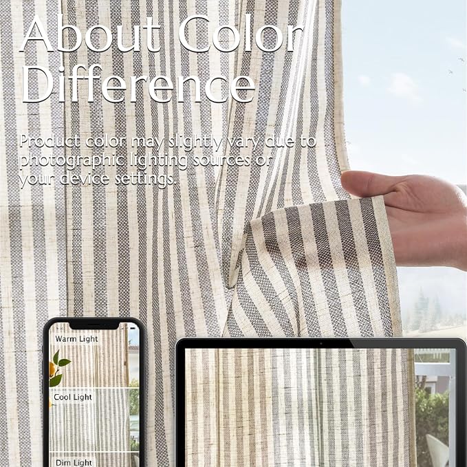 jinchan Linen Curtains 63" Charcoal Grey Stripe on Beige Back Tab 2 Panels | Curtains For Living Room Bedroom,Ticking Stripe, Farmhouse Cottage Core Rustic,Rod Pocket Window Treatment,Light Filtering