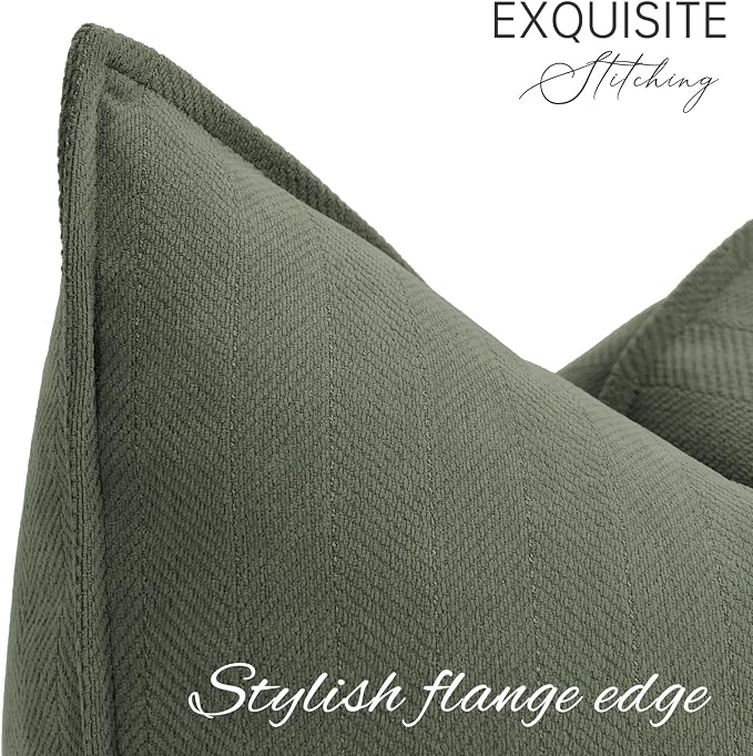 ZWJD Army Green Pillow Covers 24x24Set of 2 Chenille Throw Pillow Covers with Elegant Design Soft and Luxurious Decorative Pillows for Couch, Bed, Home Decor
