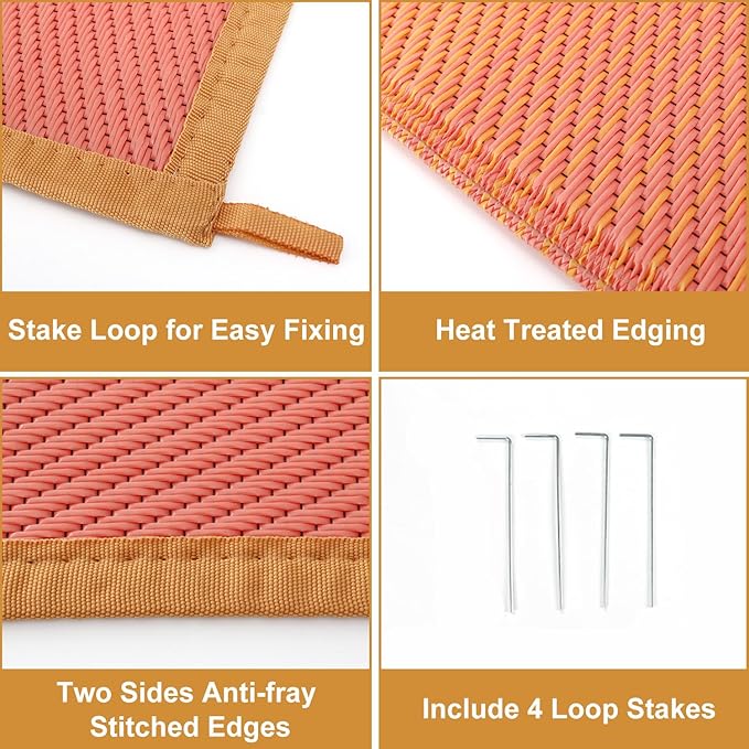 Anidaroel Ombre Outdoor Rug 5x8ft Waterproof for Patio Decor, Reversible Plastic Straw Outside Rug, UV Resistant RV Camping Mat for Porch, Balcony, Pool Deck, Backyard(Orange&Blue, 5'x8')