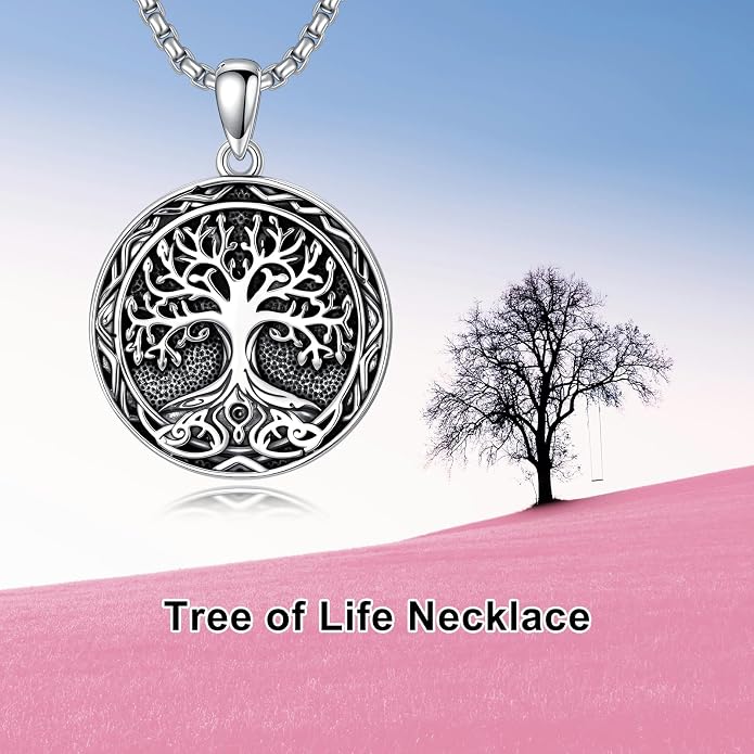 Tree of Life Necklace 925 Sterling Silver Abalone Shell Celtic Knot Tree Pendant Necklace Jewelry Gifts for Women Birthday Christmas
