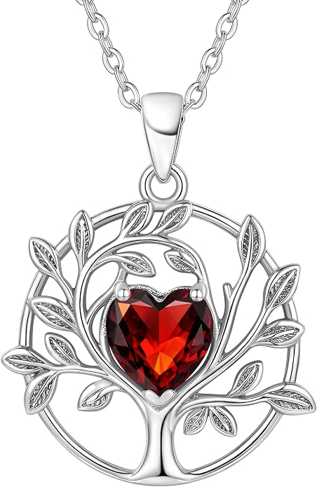 ADITA GOLD Tree of Life Necklace for Women, 925 Sterling Silver Birthstone Pendant, Simulated Gemstone, Jewelry