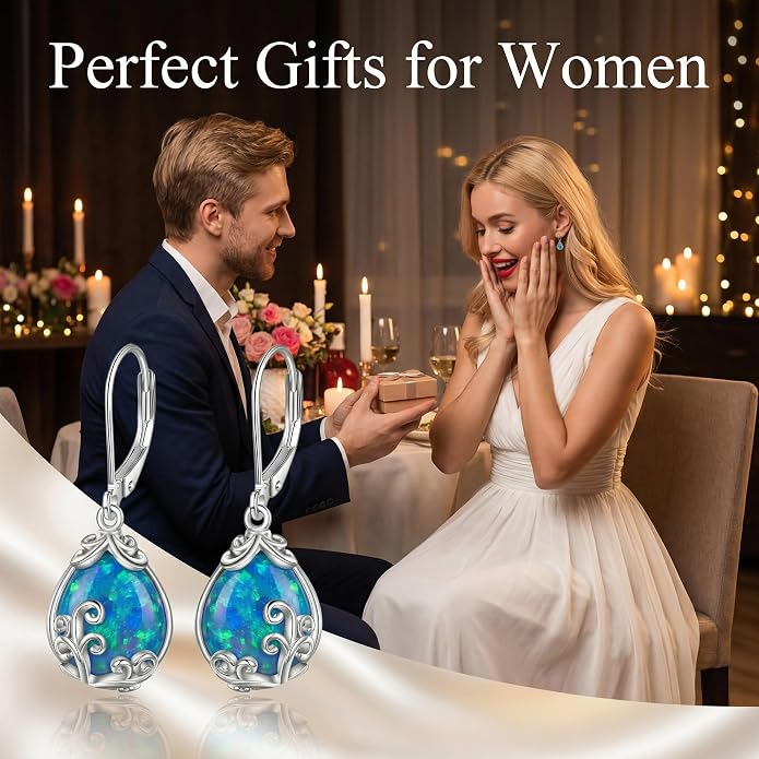 POPLYKE Celtic Filigree Teardrop Drop Dangle Earrings Sterling Silver Leverback Earrings Jewelry for Women