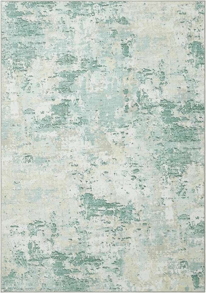 ROYHOME Modern Abstract Area Rug 9x12 Non Slip Non Shedding Rug Low Pile Stain Resistant for Bedroom Living Room,Green