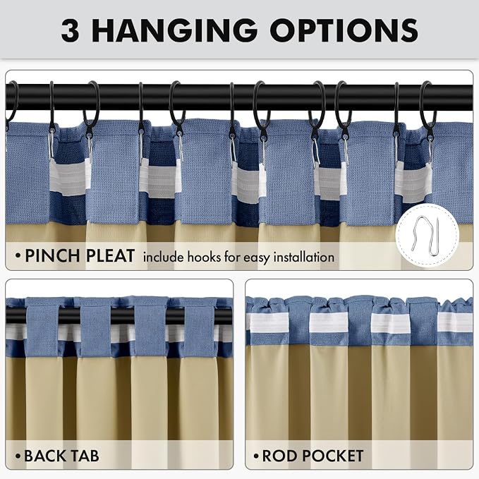 MIULEE 100% Blackout Linen Curtains for Bedroom 42 x 90 Inch Blue 2 Panels | Thermal Insulated, Room Darkening Drapes for Living Room, Back Tab Rod Pocket Pinch Pleated, Solid Luxury Decor