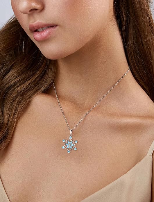 PYNYZ Snowflake Necklace 925 Sterling Silver Snoefalke Birthstone Pendant Christmas Jewelry for Women