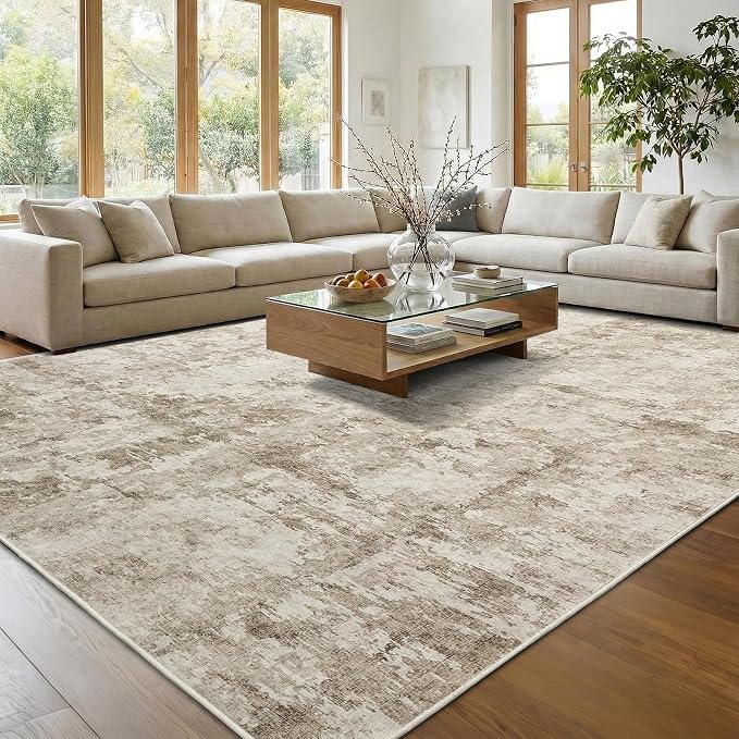 GarveeHome 8x10 Abstract Area Rug Neutral Washable Living Room Bedroom Rug | Soft Low Pile Non Slip Accent Rug for Living Room, Bedroom, Dining Room, Modern Indoor Carpet