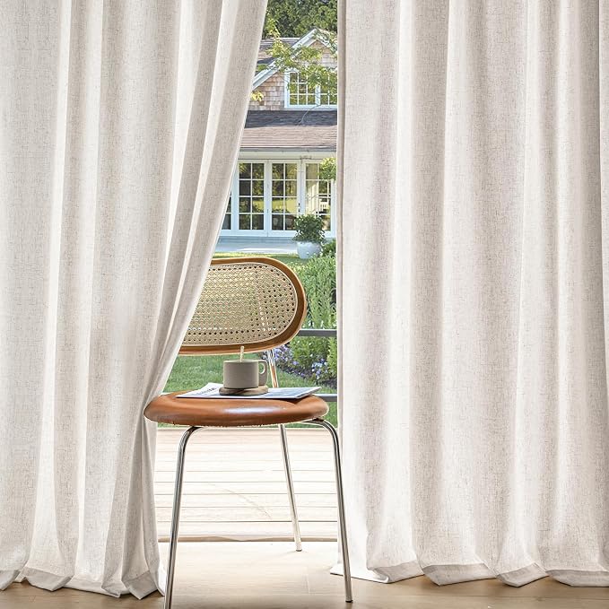 MIULEE Non-See-Through Privacy Linen Curtains 52W x 63L Inch White | 2 Panels, Light Filtering, Semi Sheer Window Curtains, Farmhouse Textured, Back Tab Drapes for Bedroom Living Room
