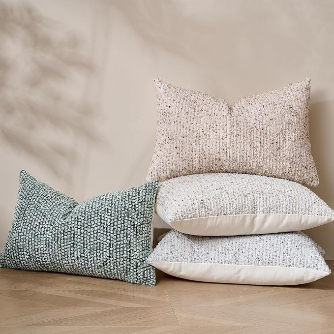 DEZENE Striped Throw Pillow Covers 12x20 Set of 2 Blue Textured Boucle Chic Morden Boho Accent Farmhouse Rectangular Lumbar Decorative Couch Pillow Covers for Home Decor Bed Sofa Living Room