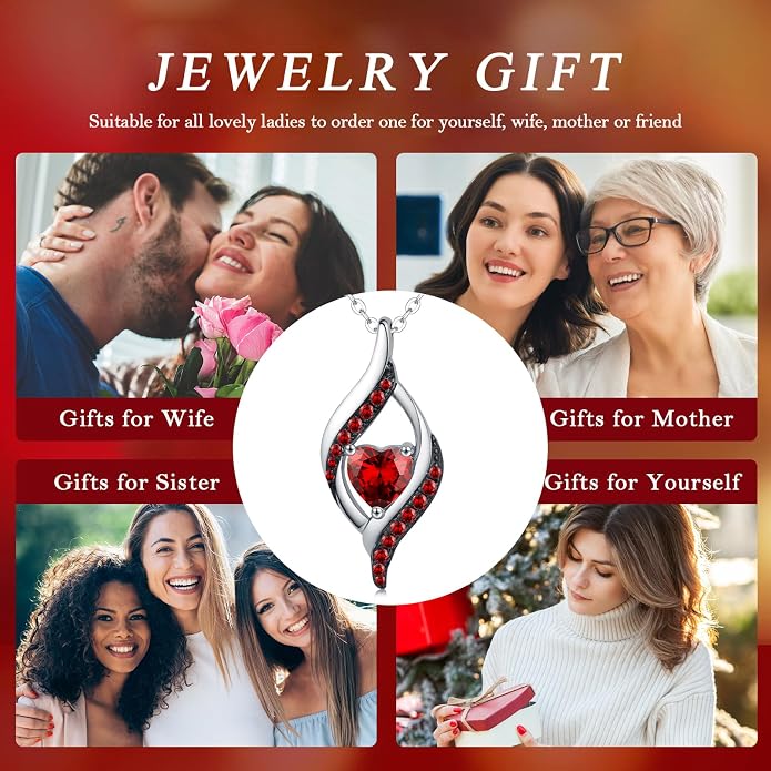 KiiKii Birthday Gifts for Women Birthstone Necklace Platinum Plated 925 Sterling Silver Forever Love Heart Pendant Meaningful Jewelry Gifts for Wife Mom