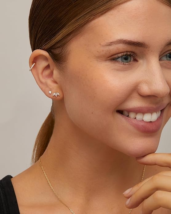PAVOI 14K Gold Plated Sterling Silver Posts Dainty Mini Multi-Shape Flat Back Stud Earring Pack for Women | Helix Cartilage Piercing Jewelry