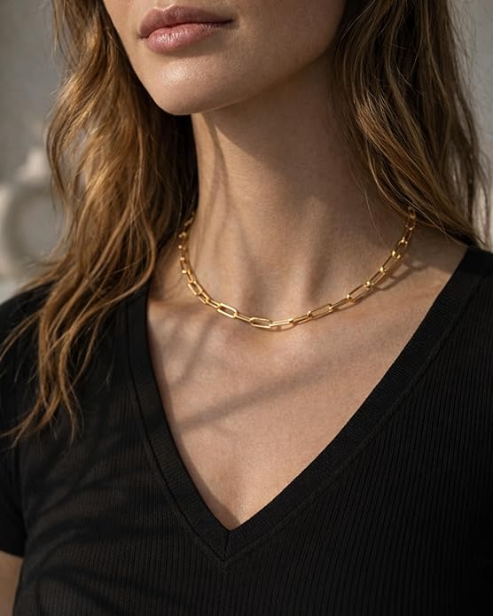Paperclip Chain Necklace for Women | Sterling Silver or 14K Gold Plated | 2.8mm 3.2mm 5.5mm | 16–30 Inch Italian Link Layering Chain