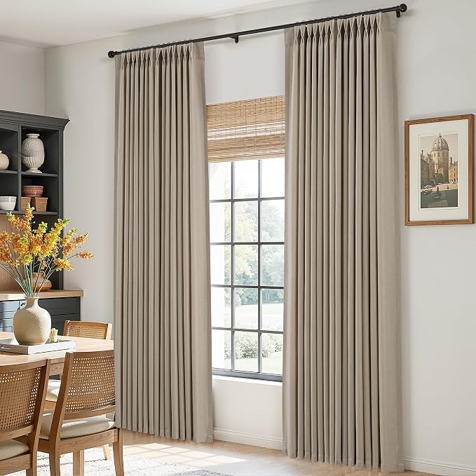 Aersas Cobblestone Pinch Pleated Linen Curtains 84 Inches Long 2 Panels Set for Living Room Bedroom Dining Pinch Pleat Back Tab Light Filtering Boho Farmhouse Window Curtain 84 Inch Length