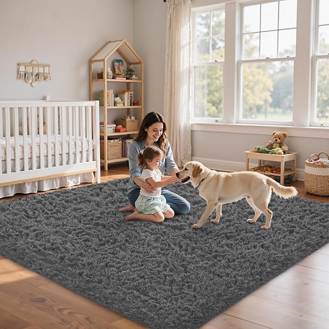 5x8 Area Rug for Living Room:Ultra Soft Fluffy Shag Dark Grey Rugs,Large Fuzzy Plush Indoor Non Slip Carpet Washable Rug for Bedroom Kids Nursery Office Dorm Modern Decor(Dark Grey 5'x8')
