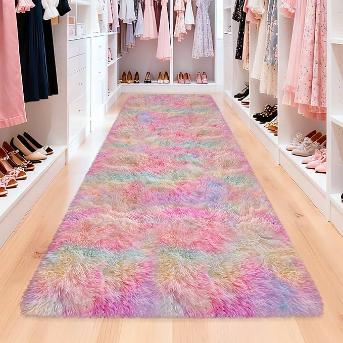 Colorful Unicorn Rainbow Rug for Girls Bedroom Bedside Rug Runners 3x10 Ft for Hallway Living Room Non Slip Fluffy Runner Carpet for Kids Room Kawaii Decor