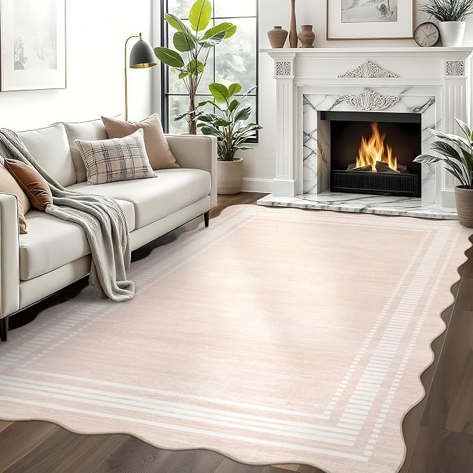 Garvee Washable Scalloped 5x7 Rug Living Room Rugs 5x7 Non-Slip Washable Solid Neutral Carpet, Modern Scalloped Rug Indoor Faux Wool Floor Mats for Bedroom Playroom Dining Room Office, Natural Ivory | Rugs for Living Room, Non-Slip Soft Carpet for Bedr...