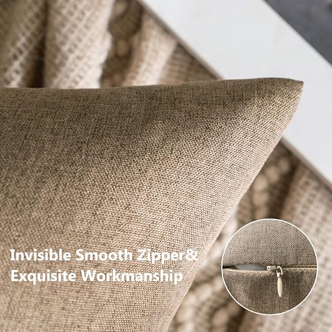 MIULEE Pack of 2 Decorative Outdoor Solid Waterproof Throw Pillow Covers Faux Linen Garden Farmhouse Cushion Cases for Patio Tent Balcony Couch Sofa 20x20 Inch Khaki