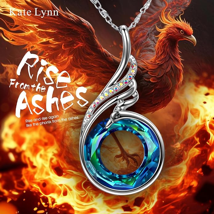 Kate Lynn "Rise From the Ashes Phoenix Necklace Made with Crystals from Austria, 18"+2" Necklace, Packaged with Jewelry Box, Birthday Gift for Women, Symbol of Luck and Renewal