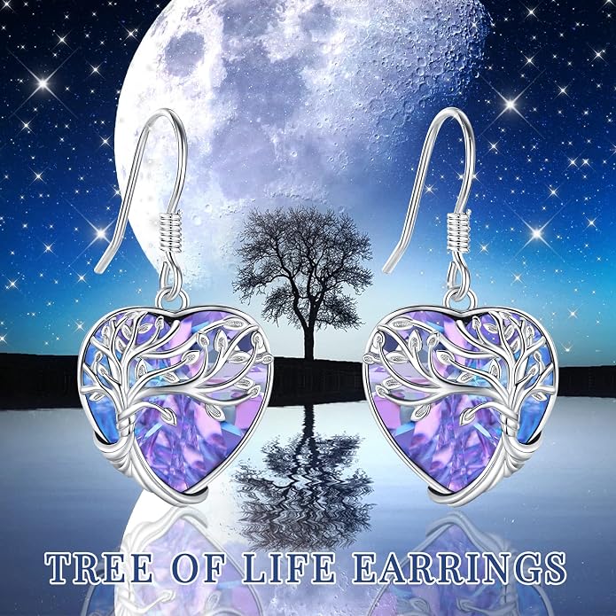 Dangle Earrings Sterling Silver Moonstone/Turquoise/CZ/Crystal Earrings for Women Tree of Life Animal Filigree Leverback Earrings Jewelry Gifts