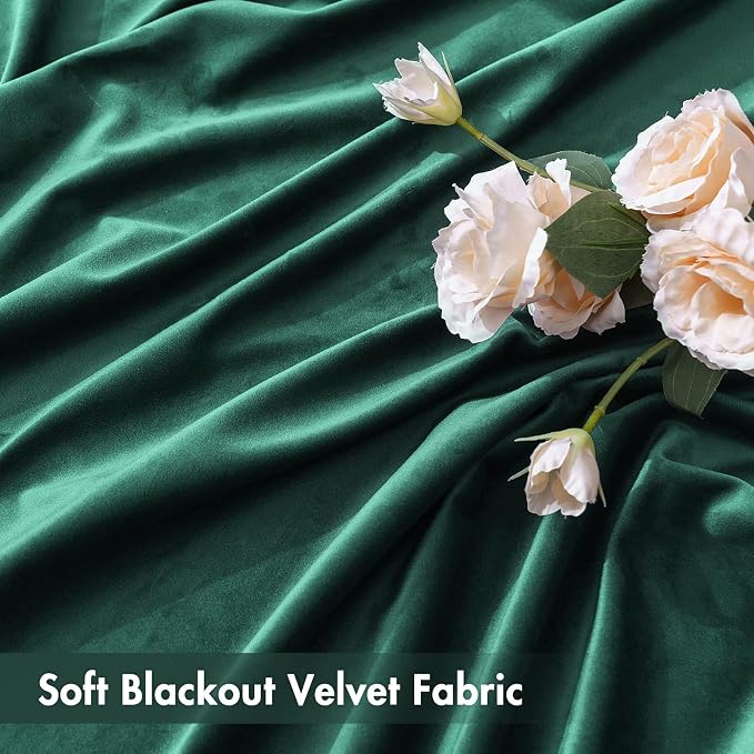 MIULEE Dark Green Blackout Velvet Curtains Drapes 108 Inch Long 52"x108" | Luxurious Bedroom Living Room Decor, Room Darkening, Thermal Insulated, Rod Pocket Design, Super Soft Fabric, Extra Long