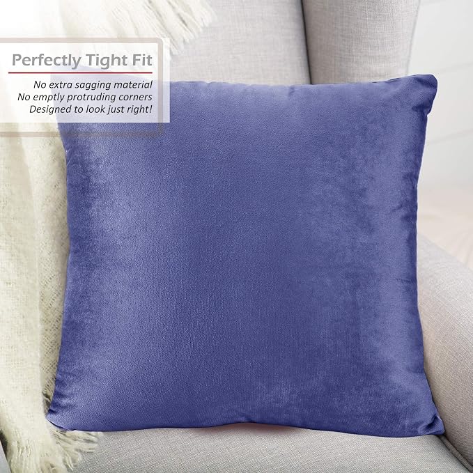 Nestl Throw Pillow Covers, Cozy Velvet Decorative Outdoor Pillow Covers 16 x 16 Inches, Soft Solid Cushion Covers for Sofa, Bed and Car, Set of 4 - Calm Blue