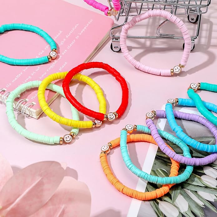 Equsion 100 Pcs Preppy Friendship Bracelets for Women Heishi Surfer Clay Stackable Bead Easter Boho Y2k Bracelets Gifts