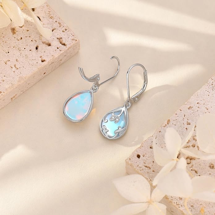 Filigree Drop Earrings 925 Sterling Silver Moonstone Teardrop Earrings Dangle Jewelry Gifts for Women