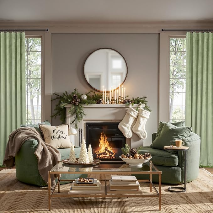 Sage Green Velvet Curtains for Bedroom 84 Inch Length 2 Panels Set Thick Privacy Thermal Insulated Dark Out Room Darkening Light Sage Boho Curtain Drape for Living Room Luxury 84 Long Back Tab Pocket