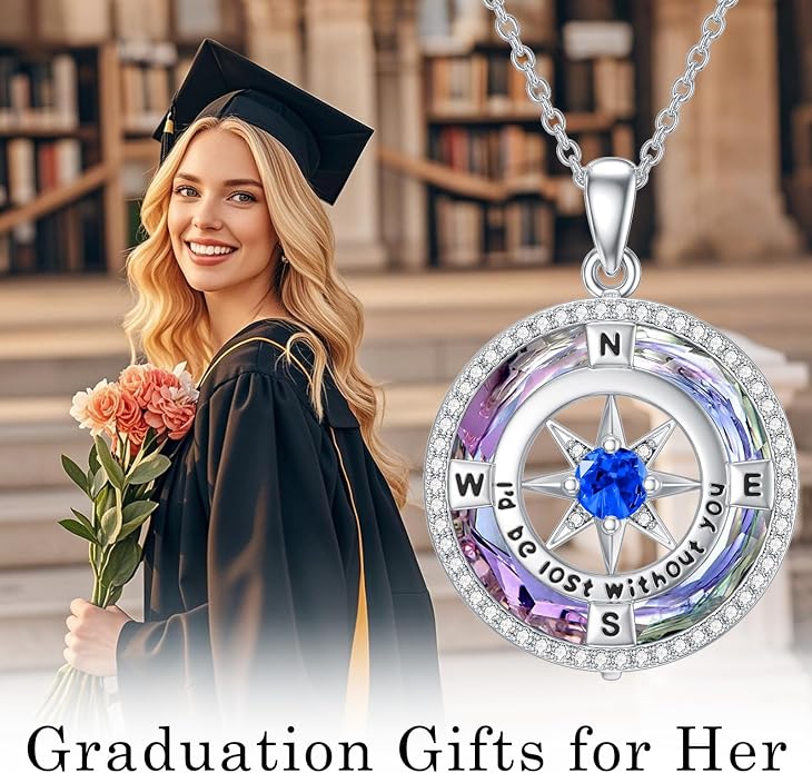 TOUPOP Necklace Gifts for Wife Compass Jewelry Women Anniversary Girlfriend Birthday Gift for Her Valentines I'd be Lost without You Sterling Silver Birthstone Necklaces