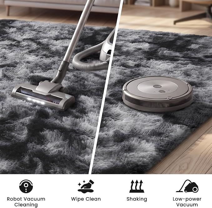 Sour Lemon 10x14 Area Rugs for Bedroom Living Room, Fluffy Shag Grey | Large Shaggy Carpet, Soft Plush Furry Bedside, Anti Slip, Washable Area Modern Rugs Floor Mat for Kids Girls Boys Living Room