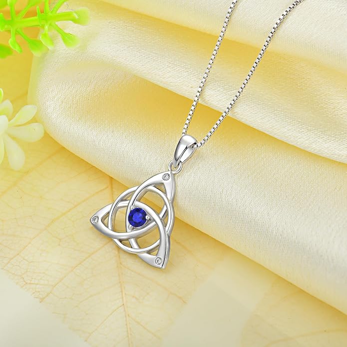 Celtic Knot Necklace for Women 925 Sterling Silver Birthstone Necklace Trinity Love Knot Pendant Necklace Jewelry Birthday Christmas Valentine's Day Gifts