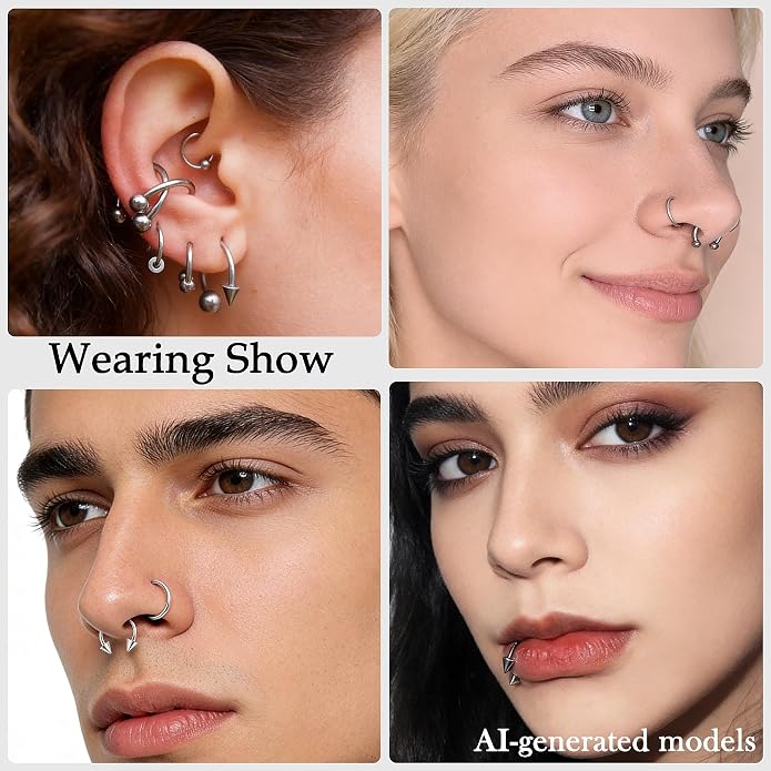 Septum Rings 16G 14G 12G 10G 8G 6G 4G 2G Surgical Steel Septum Stretching Kit Septum Pincher Tapers Gauge Kit Nose Ring Hoop Horseshoe Helix Tragus Daith Rook Piercing Jewelry for Women Men