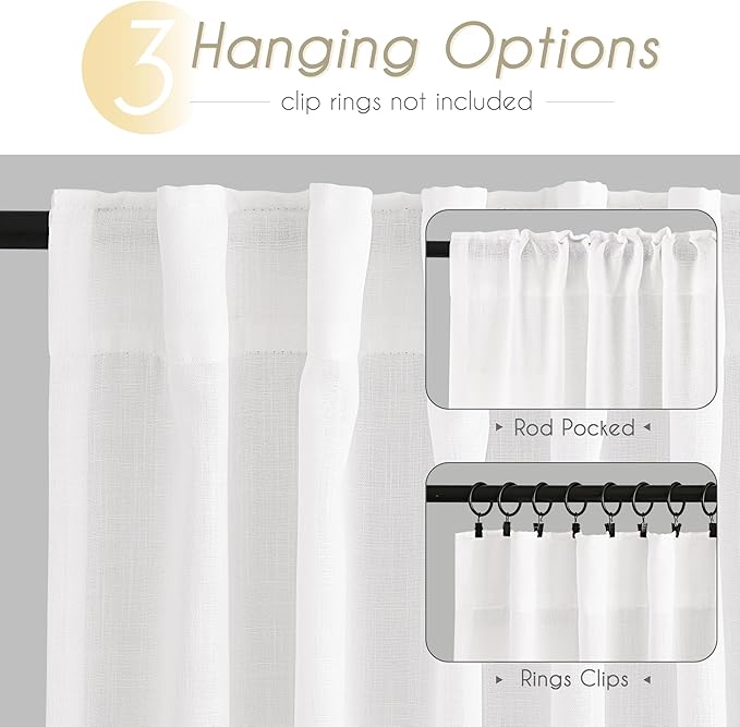 White Curtains 105 inches Long 2 Panels Back Tab Light Filtering Cotton Textured Curtain Modern Farmhouse Coastal Decor Off White Linen Drapes 105 inch Length for Patio Sliding Door Office Bedroom