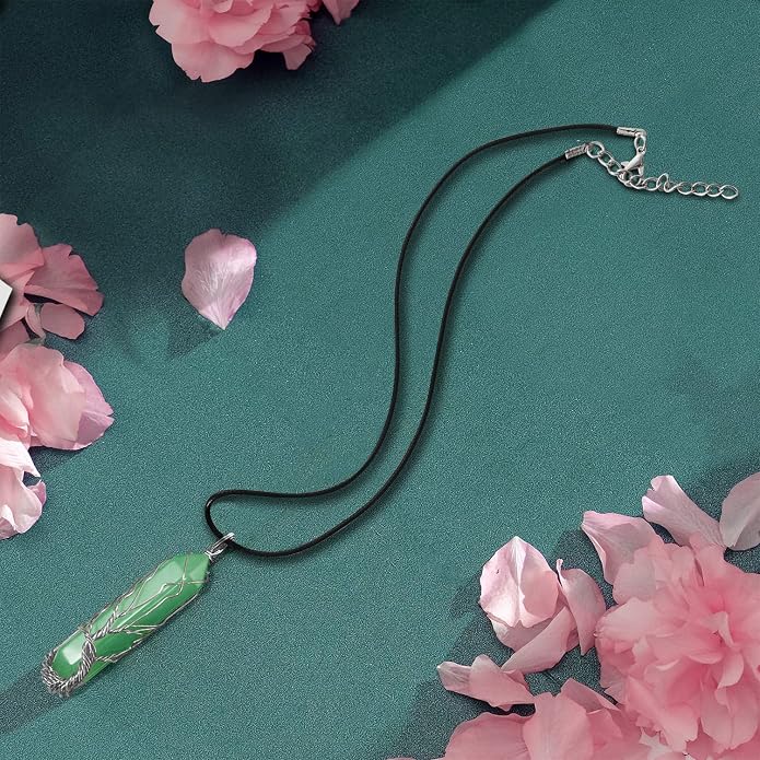 VIBILIA Healing Crystal Necklace Tree of Life Wire Wrapped Natural Stone Point Pendant Necklace Hexagonal Reiki Spiritual Quartz Gemstone Jewelry for Women Men