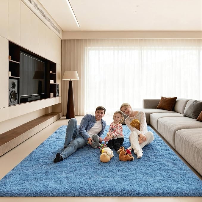 8x10 Area Rugs for Living Room, Large Fluffy Blue Rugs for Bedroom, Fuzzy Shag Soft Non-Slip Carpet for Kids Girls and Boys Nursery Dorm Indoor Room Home Decor (8ft X 10ft, Blue)