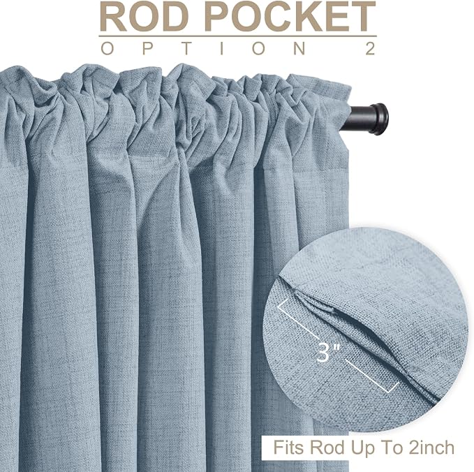100% Blackout Shield Dusty Blue Linen Blackout Curtains for Bedroom 84 Inches Long, Back Tab/Rod Pocket Living Room Drapes, Thermal Insulated Blackout Curtains 2 Panels Set, 50" W x 84" L