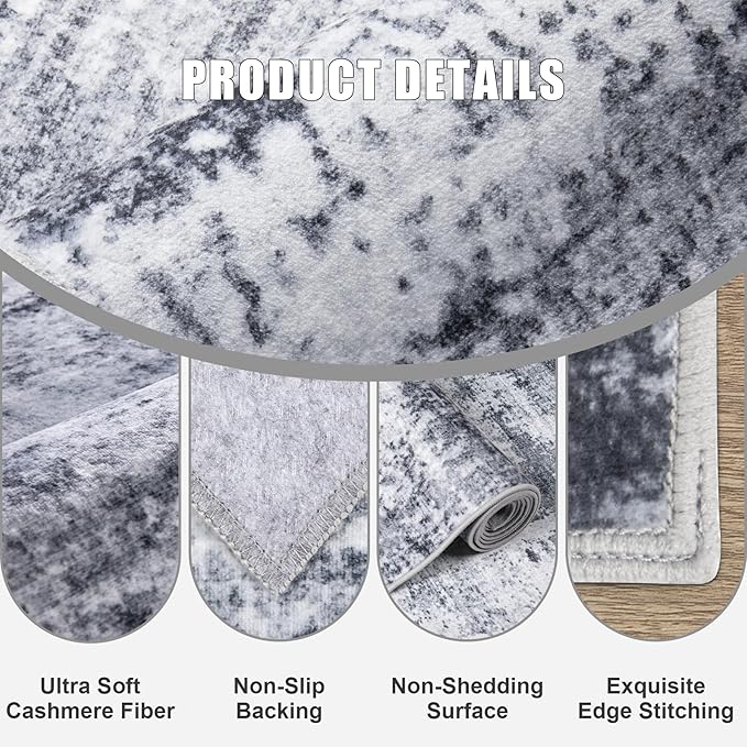 Washable Area Rug 3x8 Entryway Rug: Washable Modern Abstract Soft Thin Rug Indoor Floor No Slip Stain Resistant Carpet for Bedroom Dining Room Farmhouse Nursery Home Office - Grey
