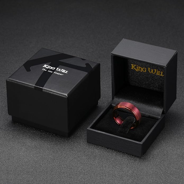 King Will Classic Tungsten Wedding Band for Men, 6/7/8/9/10mm Widths, Polished Finish Step Edge Matte Rings Comfort Fit