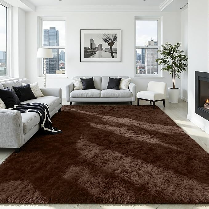 5x8 Area Rug for Living Room, Ultra Soft Fluffy Brown Rugs for Bedroom, Non Slip Large Shag Carpet, Fuzzy Plush Nursery Rug, Thick Washable Indoor Floor Carpets for Kids Office Dorm Home Decor