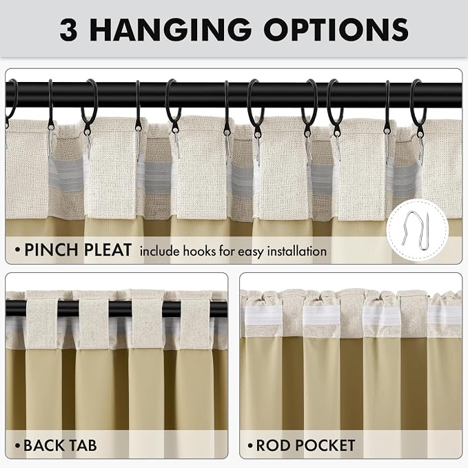 MIULEE 100% Blackout Linen Curtains for Bedroom 42 x 90 Inch Cream 2 Panels | Thermal Insulated, Room Darkening Drapes for Living Room, Back Tab Rod Pocket Pinch Pleated, Solid Luxury Decor