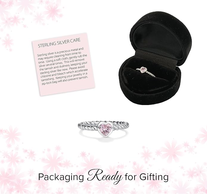 Precious Pieces .925 Sterling Silver Twisted Rope Band Baby Ring with Heart for Babies, Infants, Toddlers, Little Girls, Stackable or Pinky Ring for Teens and Women