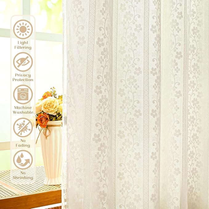 ASPMIZ Linen Curtains for Bedroom, Double Layered Boho Curtain 63 Inch Length 2 Panels Set, Rod Pocket Curtains & Drapes with Tiebacks, Light Filtering Drapes for Living Room 52 x 63 Inch, Beige