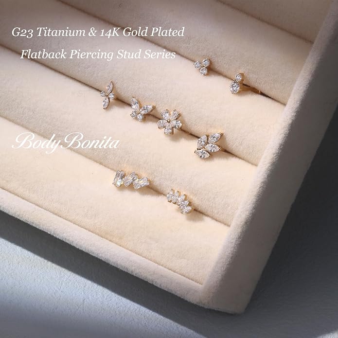 BodyBonita 16G Stud Earrings Flat Back - G23 Titanium Internal Thread Cartilage Earrings