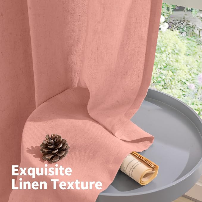YoungsTex Dusty Rose Linen Curtains for Living Room Spring Decor, Blush Light Filtering Window Drapes with Grommet for Bedroom Dining Room Privacy 2 Panels, 52 X 90 Inch