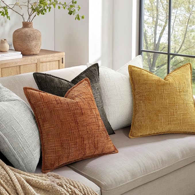 decorUhome Chenille Decorative Throw Pillow Covers 12x20 Set of 2,Rust | Soft Texture, Slubby Modern Design, Flange Edges, Cozy Lumbar Accent Pillow Covers for Couch, Sofa, Bed, Living Room